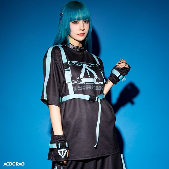 NEW ACDC RAG - Error Code Cyberpunk Tech Oversized Black Blue Tee - Picture 3 of 10